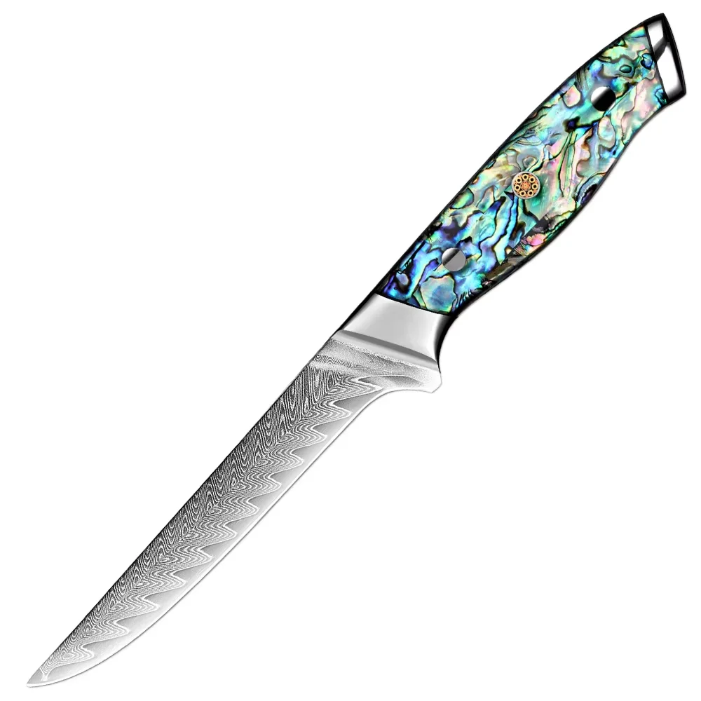 6 Inch Boning Knife Damascus Steel Sharp Professional Fillet Knife Curved Flexible Blade for Fish, Poultry,Chicken, Meat Cutting