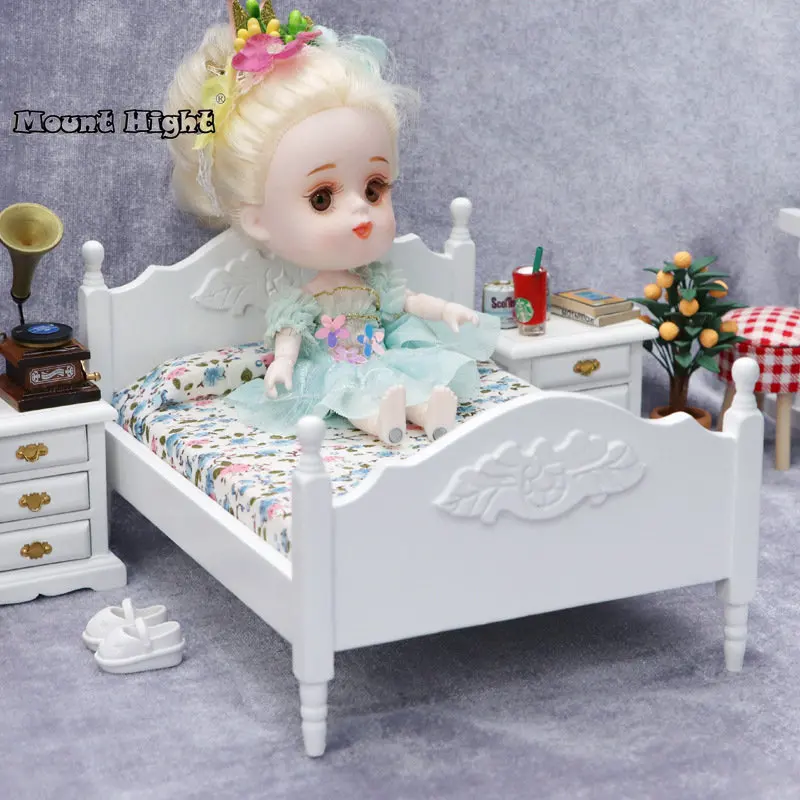 1/12 Dollhouse Mini Single/Double Bed Home Bedroom Furniture Toy Gift Living Room Furniture Model Beautiful Handmade Wooden Toy