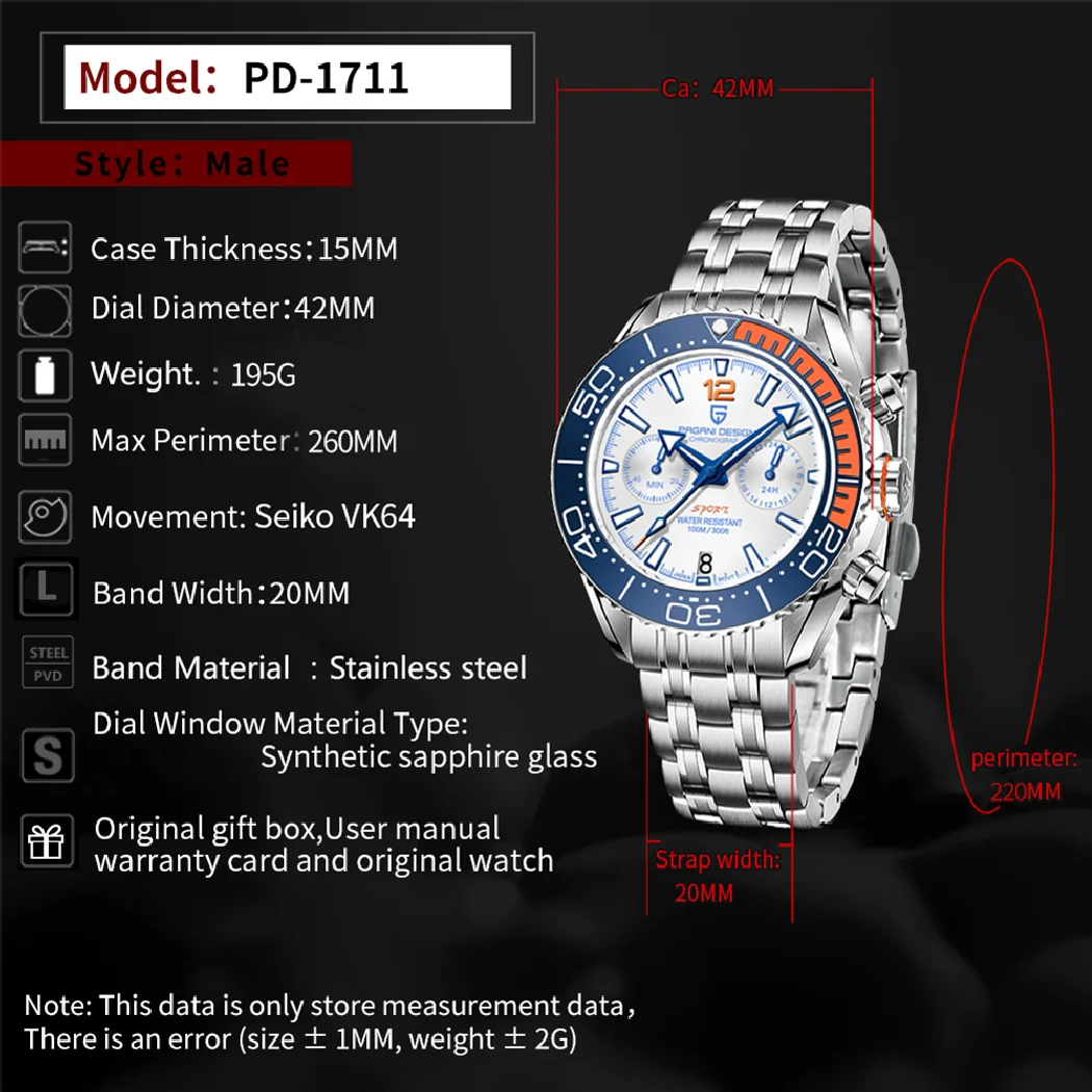 Pagani Design Nieuwe Sport Quartz Heren Horloge Topmerk Roestvrij Staal Waterdichte Chronograaf Saffier Glas Automatische Datum