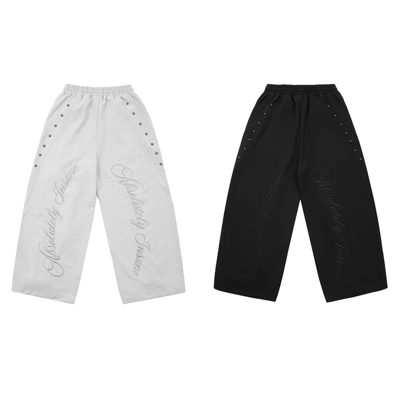 التطريز إلكتروني برشام تصميم عارضة فضفاض مرونة الخصر بنطال ذو قصة أرجل واسعة Y2K الهيب هوب الرجال النساء أزياء مريحة الشارع الشهير #1
