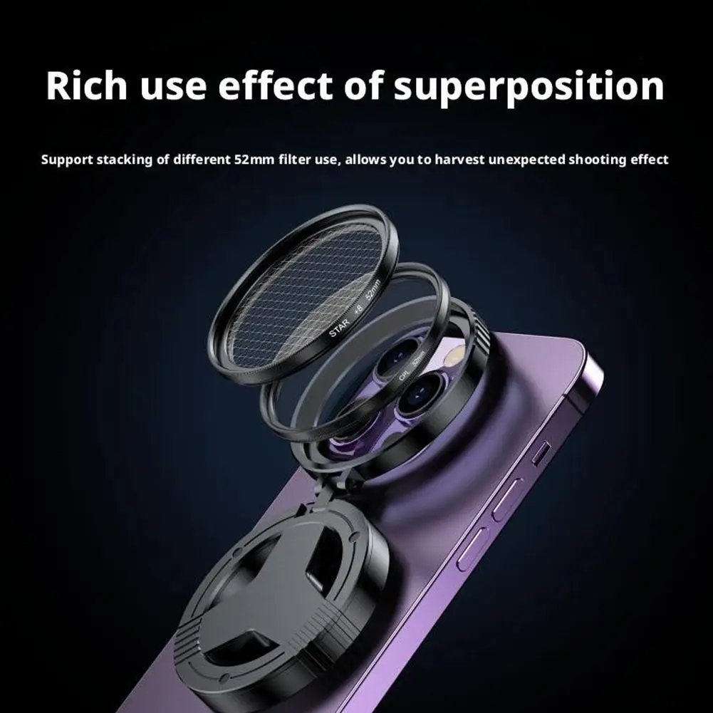磁気式52mmスマホフィルターアダプター 調整可能なカラーレンズフィルター Vlogスマホ撮影用フィルターアダプター