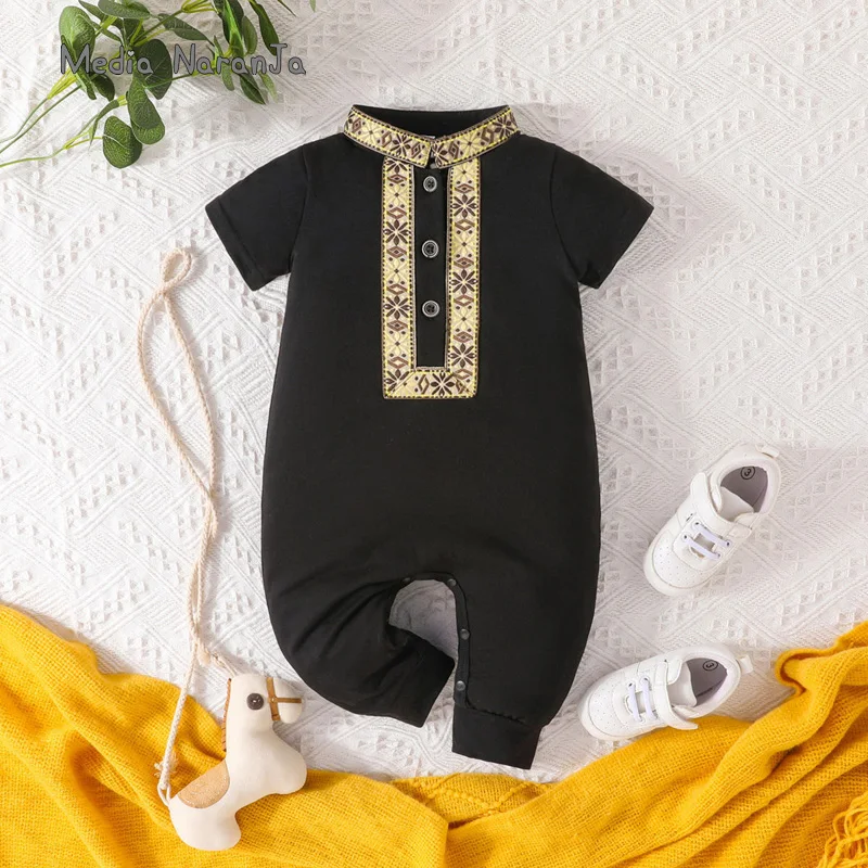 Baby boy arabic style clothes 3 colors black green white printed short sleeved rompers holiday Ramadan jumpsuits photo props