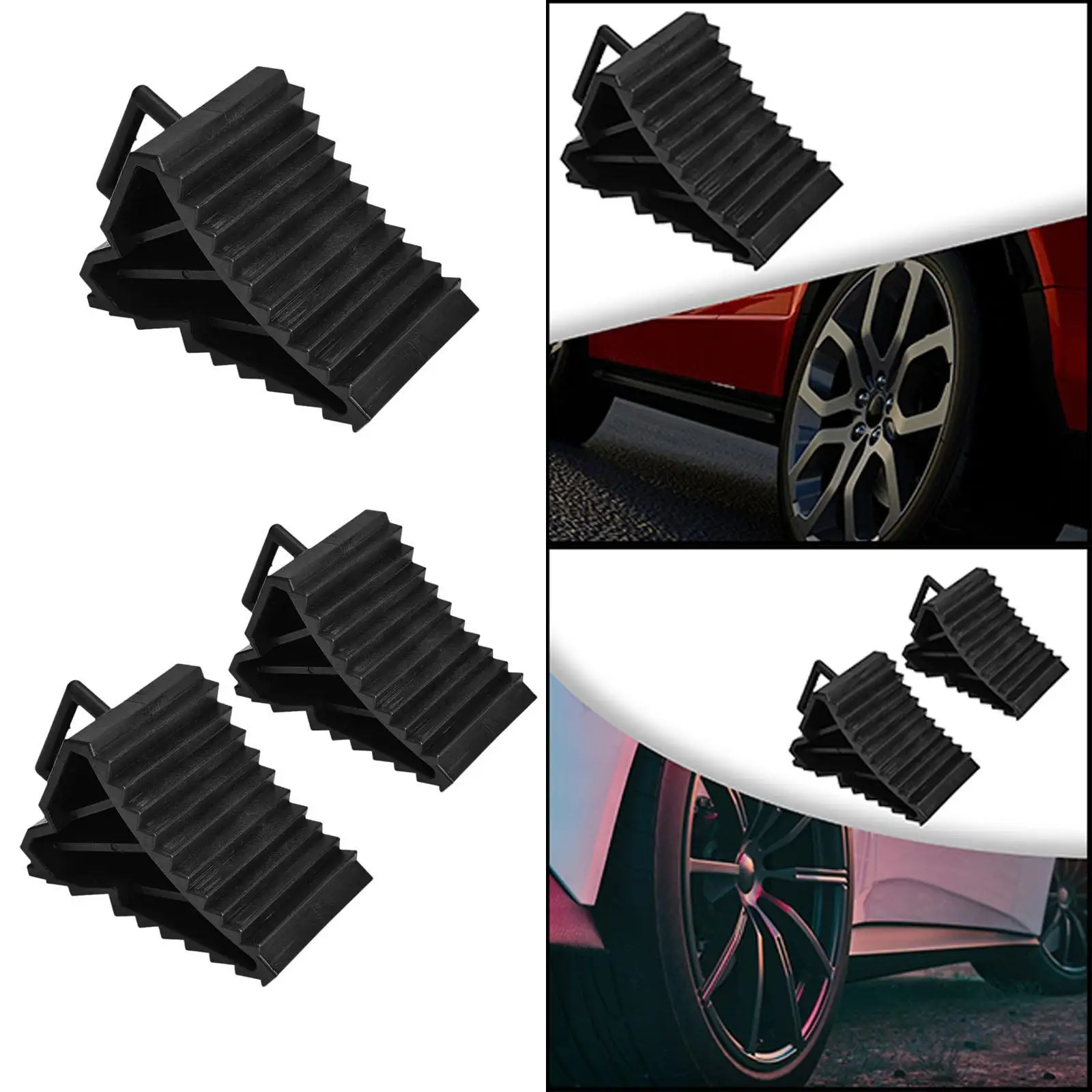 

Universal Truck Car Tyre Wheel Chock Non Slip Triangular Structure Vehicle Accessory Black Versatile Wheel Stopping Device