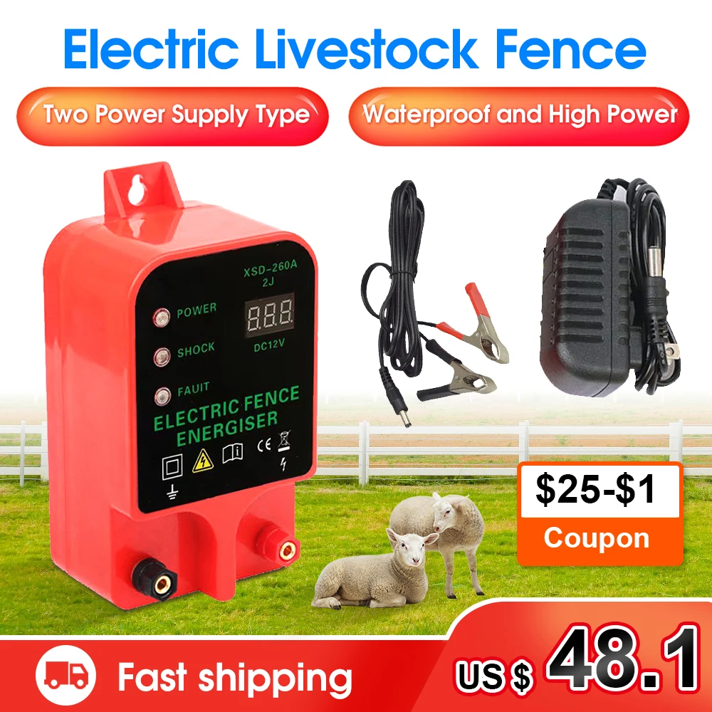 

Electric Fence Host Livestock Waterproof Animals Raise Fence Pulse Energy Amplifier High Power 2 Power Supply Modes Poultry Farm