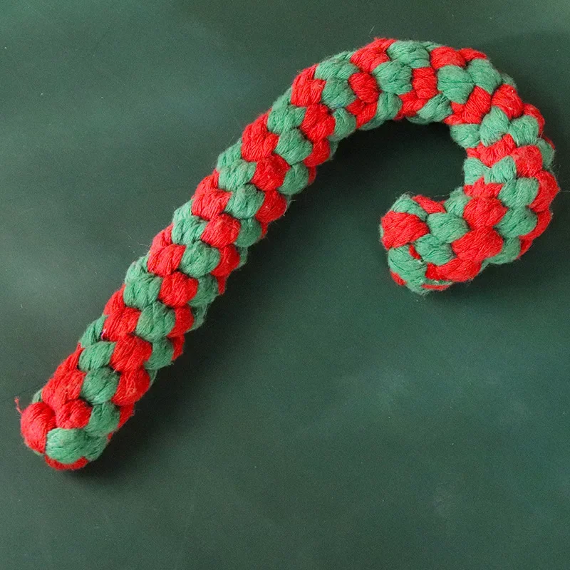 Christmas Dog Toys Braided Cotton Rope Candy Bones Pet Toy for Small Large Dog Bite Resistant Molar Teeth Cleaning Dog Chew Toys