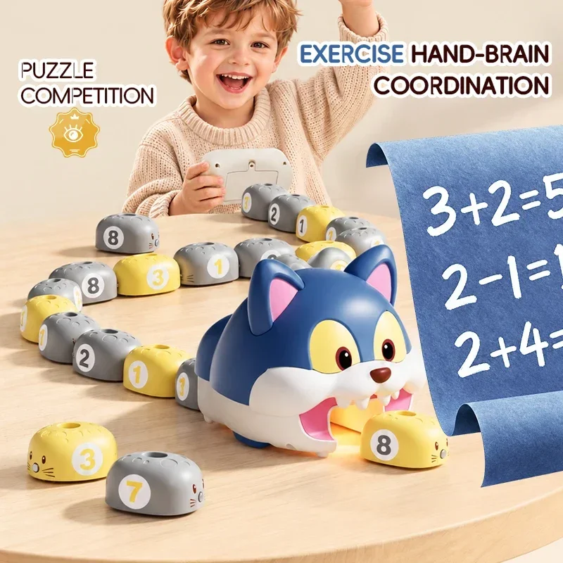 Children Remote Control Hungry Snake Toy Magnetic RC Cat Catching Mouse with Light Sound Educational Battle Game Toys for Kids