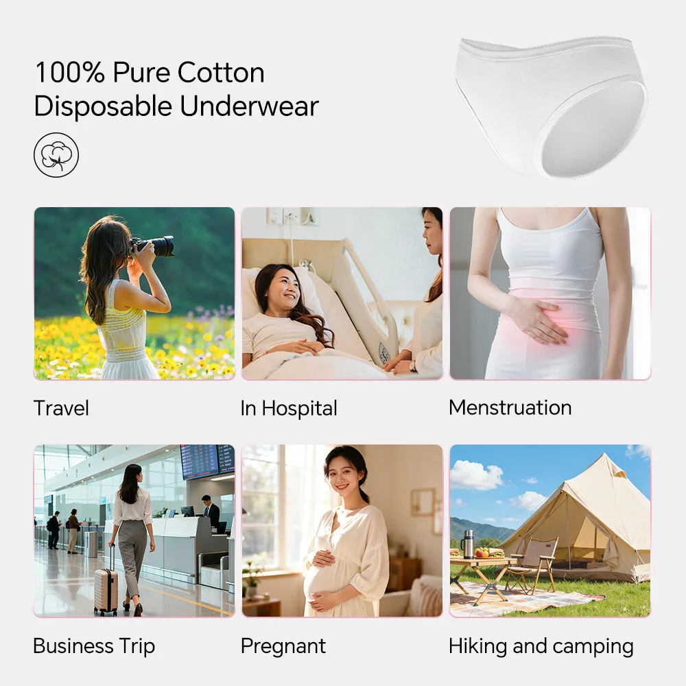 Freego 5/10/20 قطعة ملابس داخلية نسائية قطنية 100% للاستعمال مرة واحدة 7A مضادة للبكتيريا قابلة للتنفس سراويل داخلية متوسطة الارتفاع #2