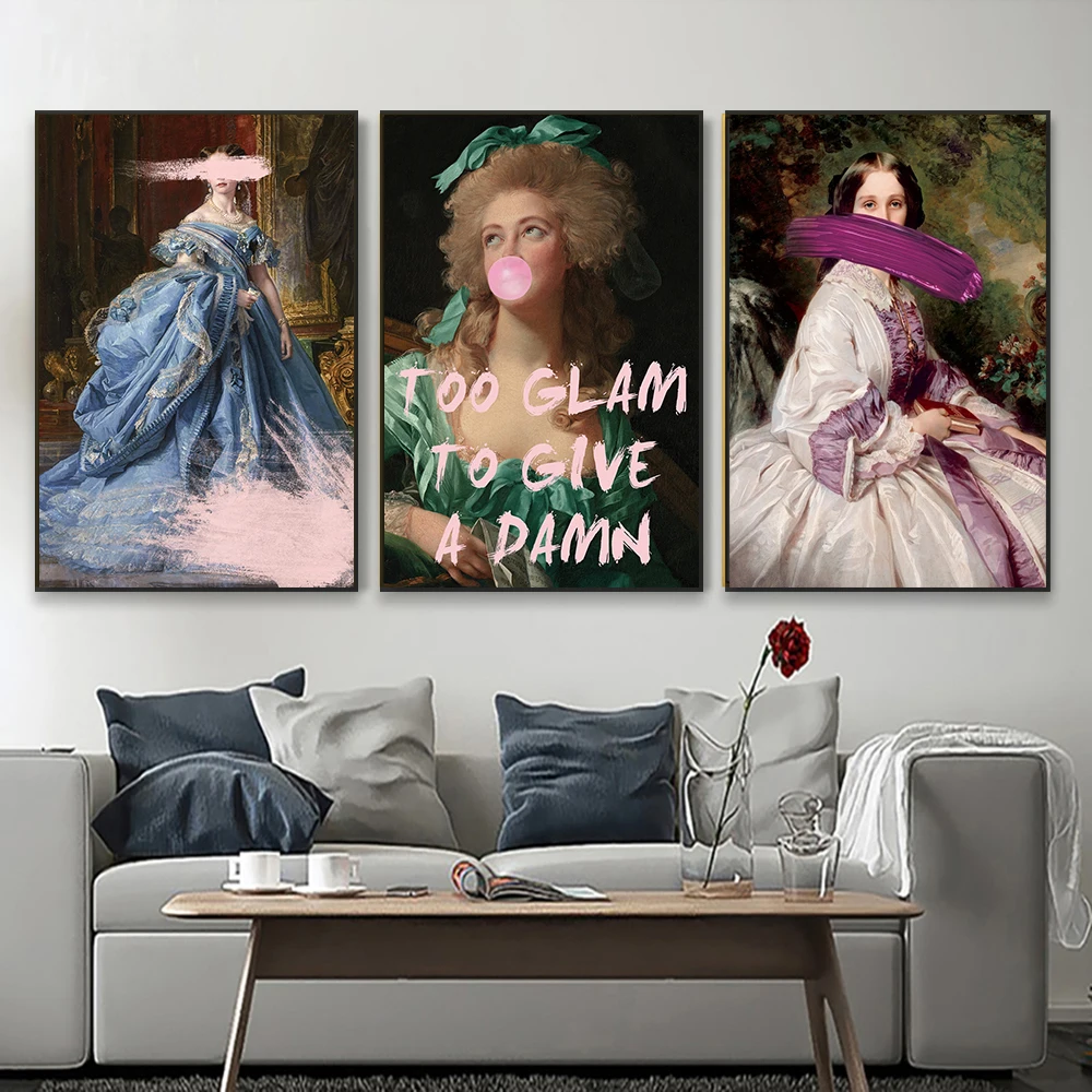Altered Art Oil Painting Prints Funny Quote Poster Vintage Royalty in Pearls Print Renaissance Portrait Art Canvas Painting