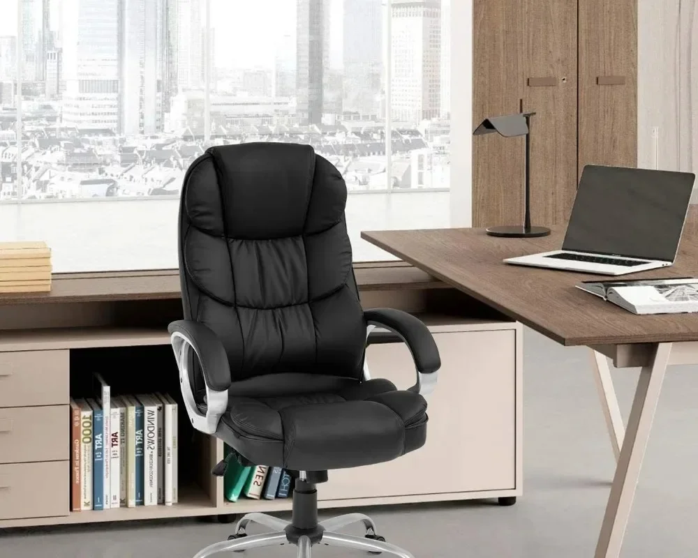 Office Chair Computer High Back Adjustable Ergonomic Desk Chair Executive PU Leather Swivel Task Chair with Armrests Lumbar