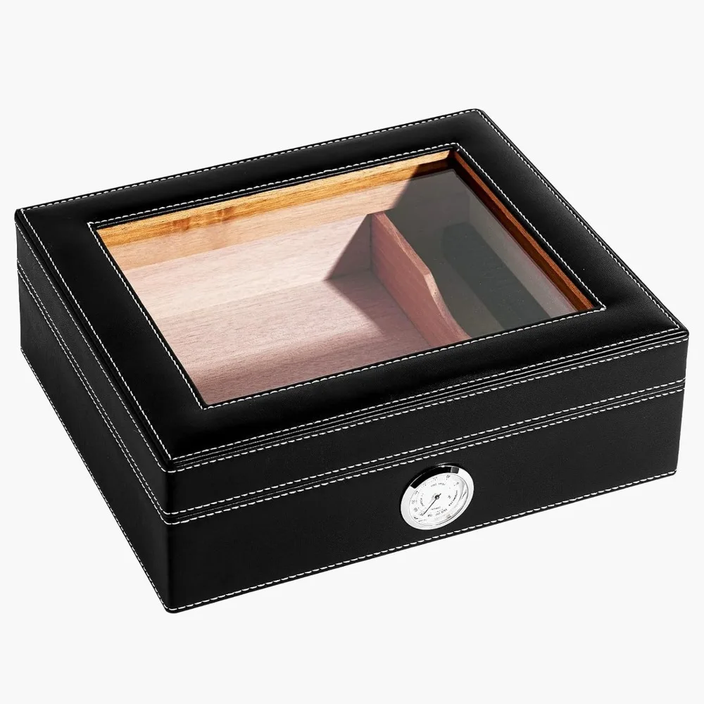 

Чехол для хьюмидора на 30-50 шт. - элегантный чехол для хьюмидора с гигрометром и деревянной подкладкой для оптимального контроля влажности (черный)