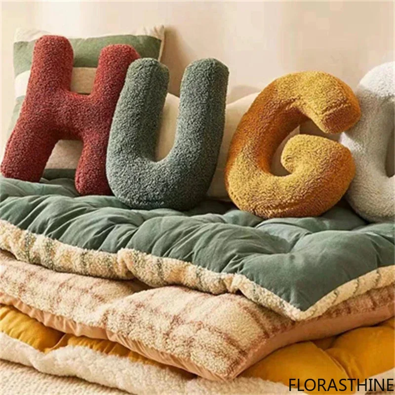 Letter Throw Pillow Alphabet Cushion Soft Cotton Minimalist Monogram for Bed Sofa Home Decor Kids Teen Gift