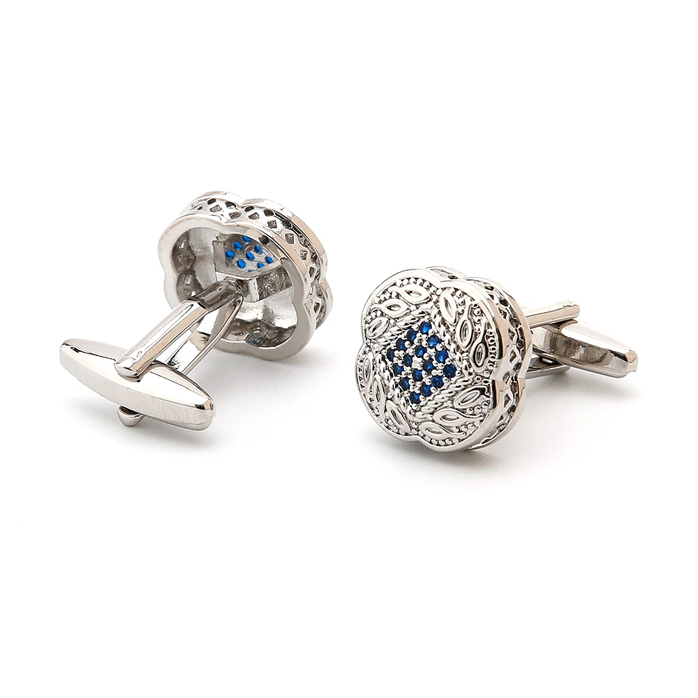 Cufflinks for Men XK21S009 Luxury Blue Crystal Square Silver Color Button Formal Dress Shirt Cuff Links Jewelry Gifts