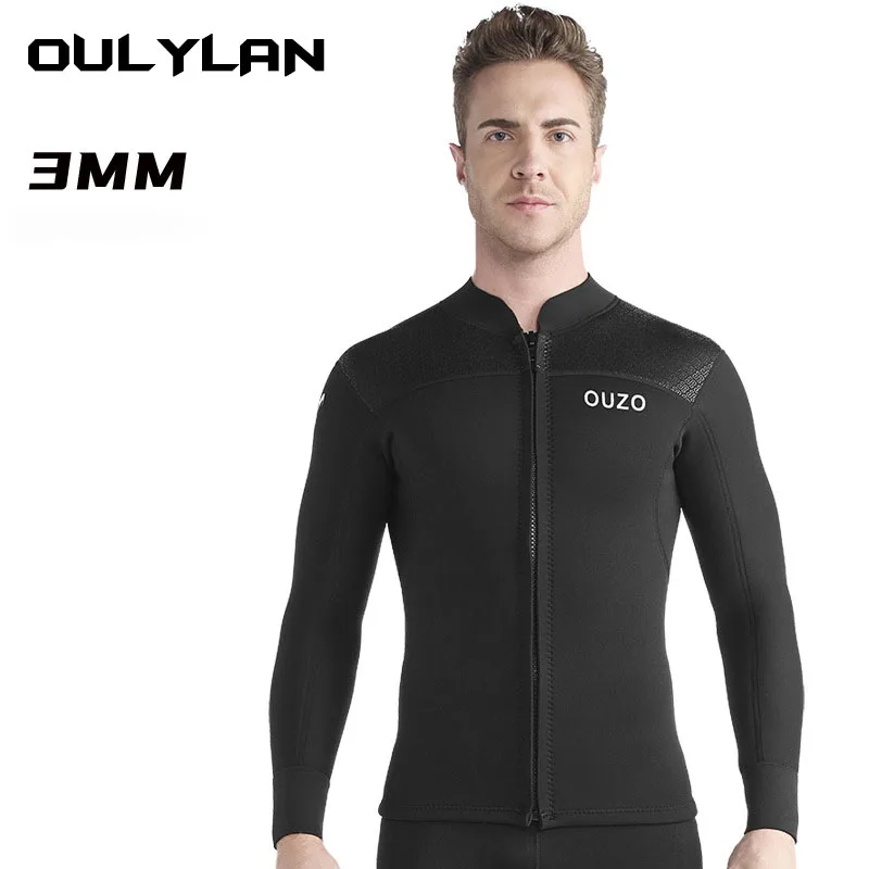 Oulylan 3mm Neoprene Long Sleeved Split Men Diving Jacket Warm Sunscreen Swimming Surfing Deep Snorkeling Wetsuit Top