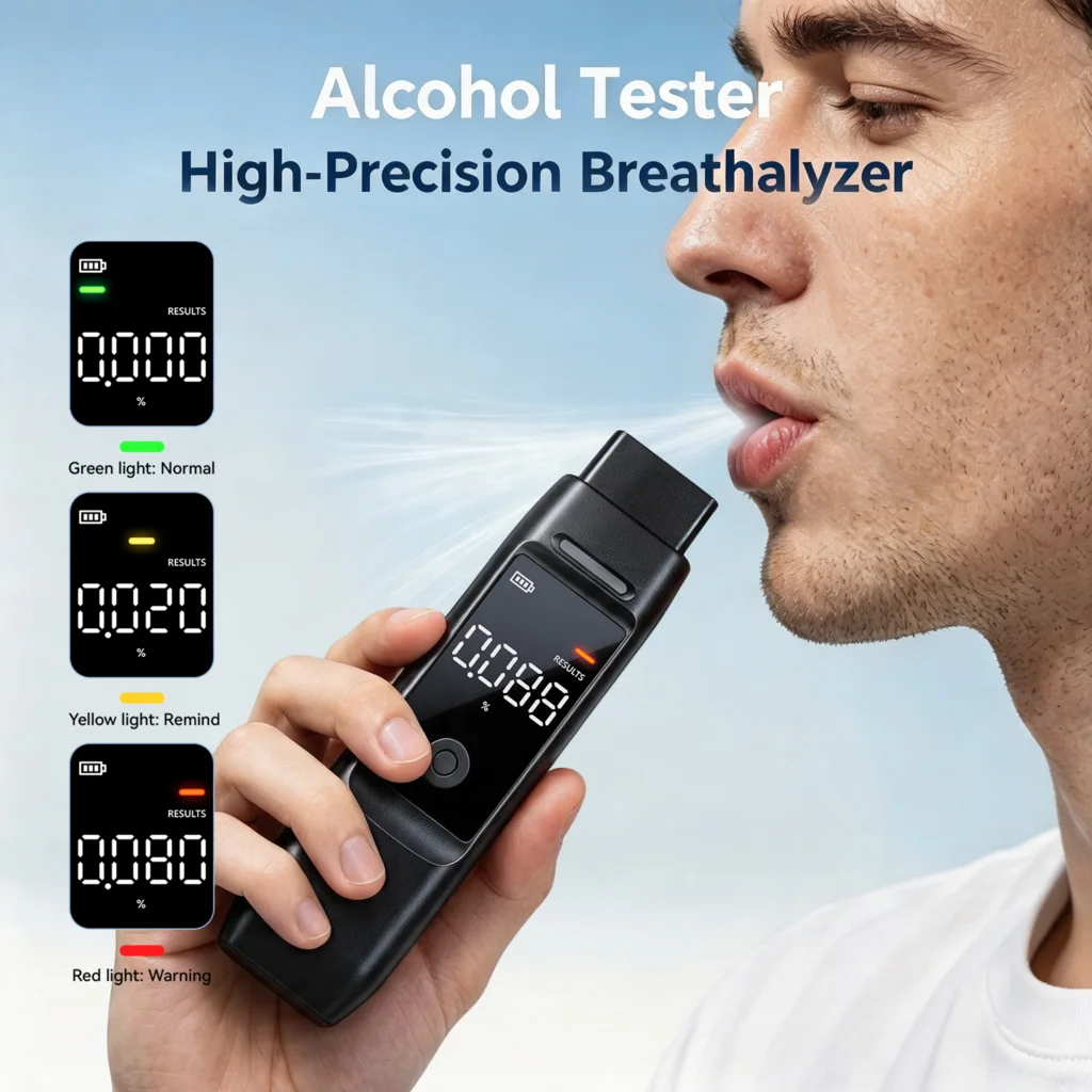 Replaceable Semiconductor Sensor Breath Alcohol Tester, 4 Optional BAC Units (%,‰,Mg/100mL,Mg/L)-（Battery Not Included）