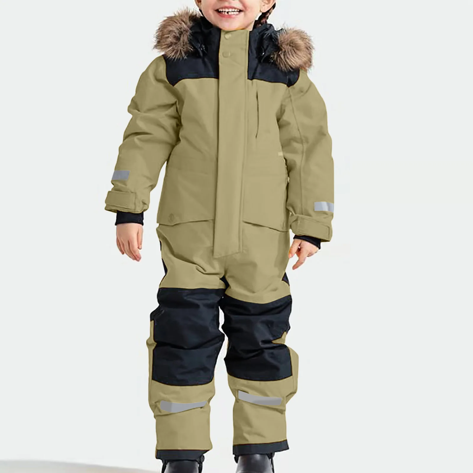 Children's Coat 26 Winter New Fleece Thickened Warm Boys and Girls Ski Suit Cotton Outdoor Waterproof One-Piece Hooded Ski Suit
