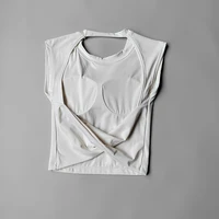 Yoga à manches courtes femmes coussin de poitrine fixe course Gym Sexy dos nu court entraînement sport T-shirt taille minceur Fitness gilet 2
