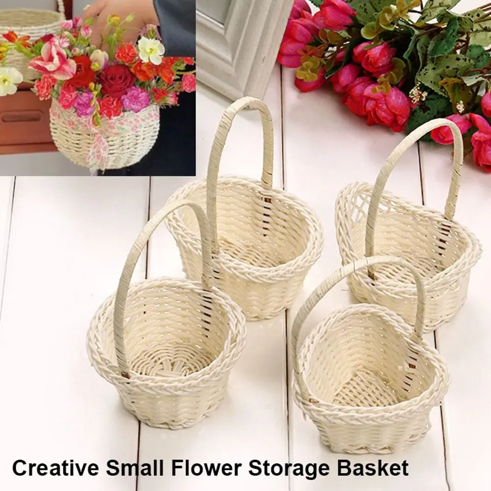 Hermosa cesta de almacenamiento de flores hecha a mano, cesta de flores de mimbre tejida a mano de 3 formas, cesta de almacenamiento para compras