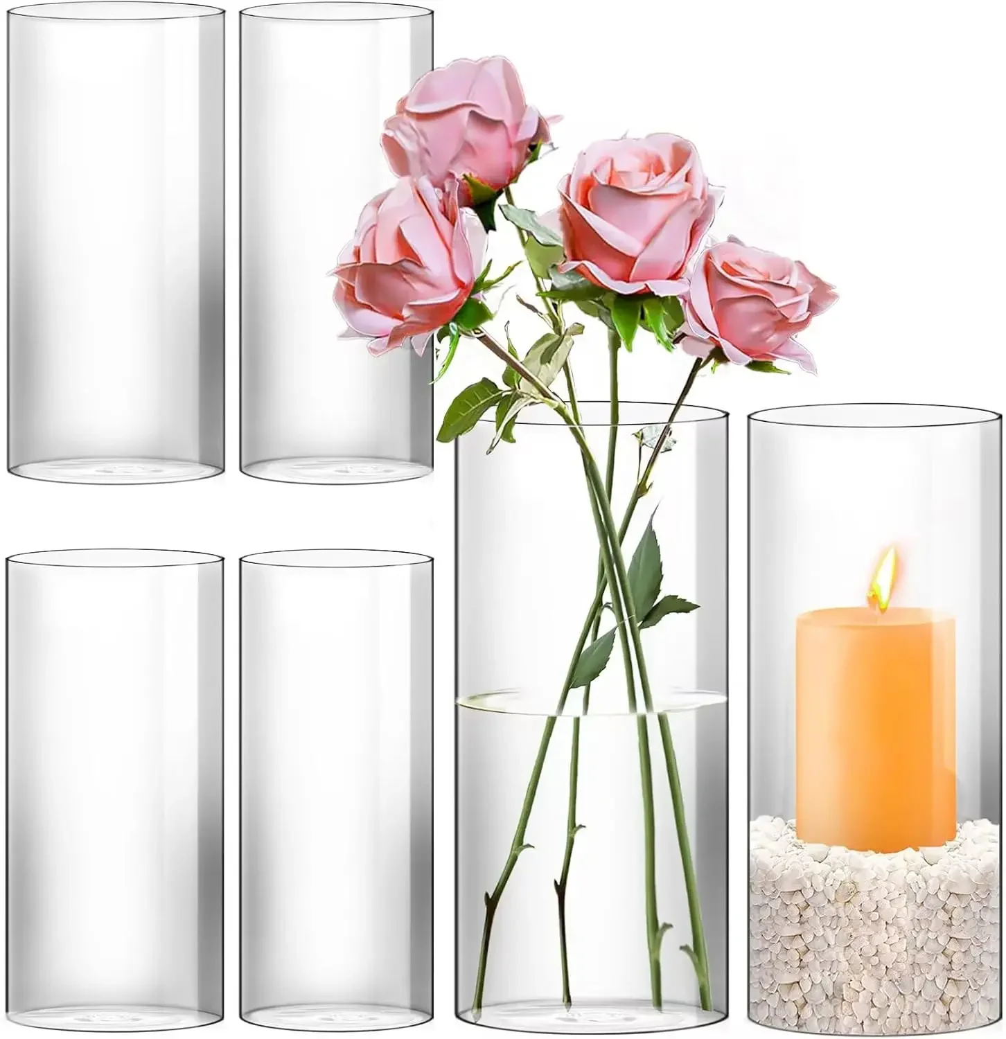 

Стеклянные подсвечники-хурриканы, разные размеры, для свадеб и домашнего декора (набор из 6 штук)