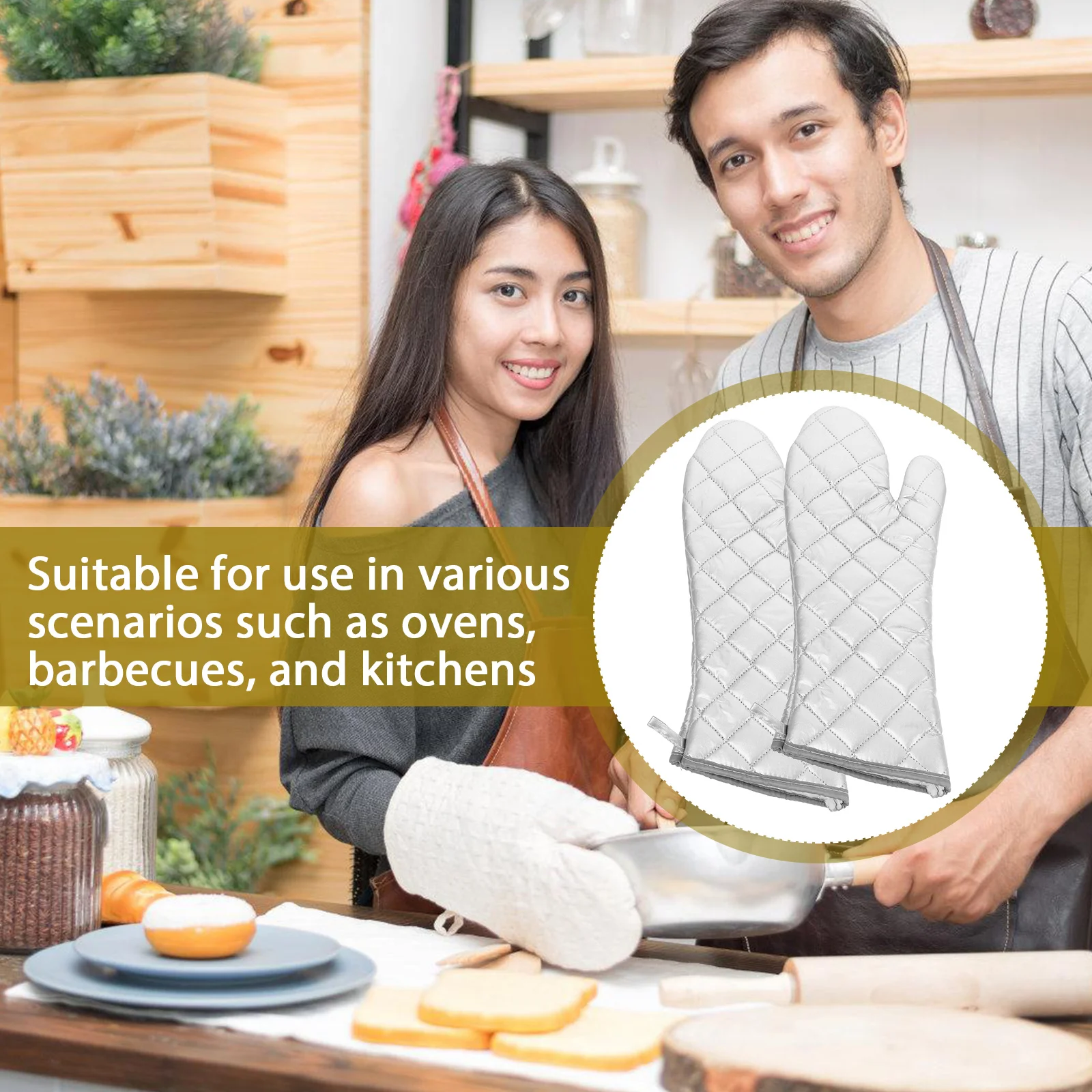 

2Pcs Insulation Gloves High Temperature Resistant Oven Mitts Baking Hand Cover Kitchen Linen Work Heat Proof Commercial