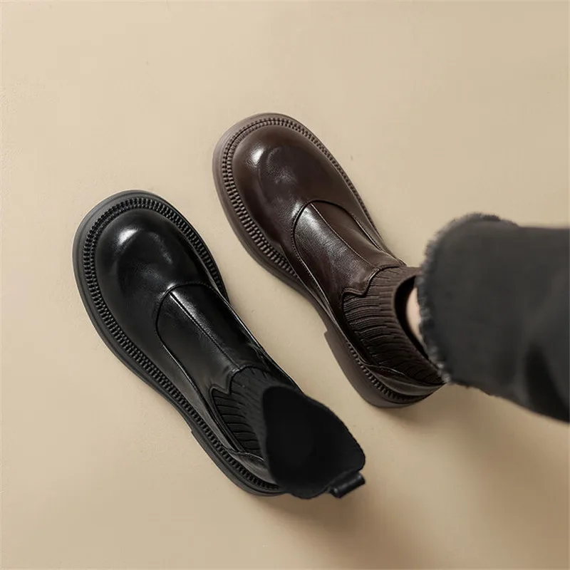 New Autumn Winter Women Boot Shoes for Women Round Toe Platform Short Boots Fashion Boots Chunky Heel Boots Handmade Size 34-43