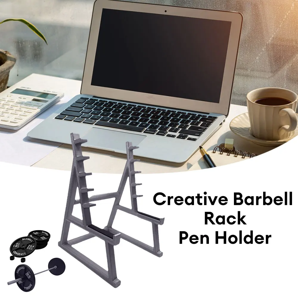 創意的なバーベルスタンドペンスタンドミニしゃがみ棚装飾とバーベルと重量の面白い重量挙げギフト台組織者