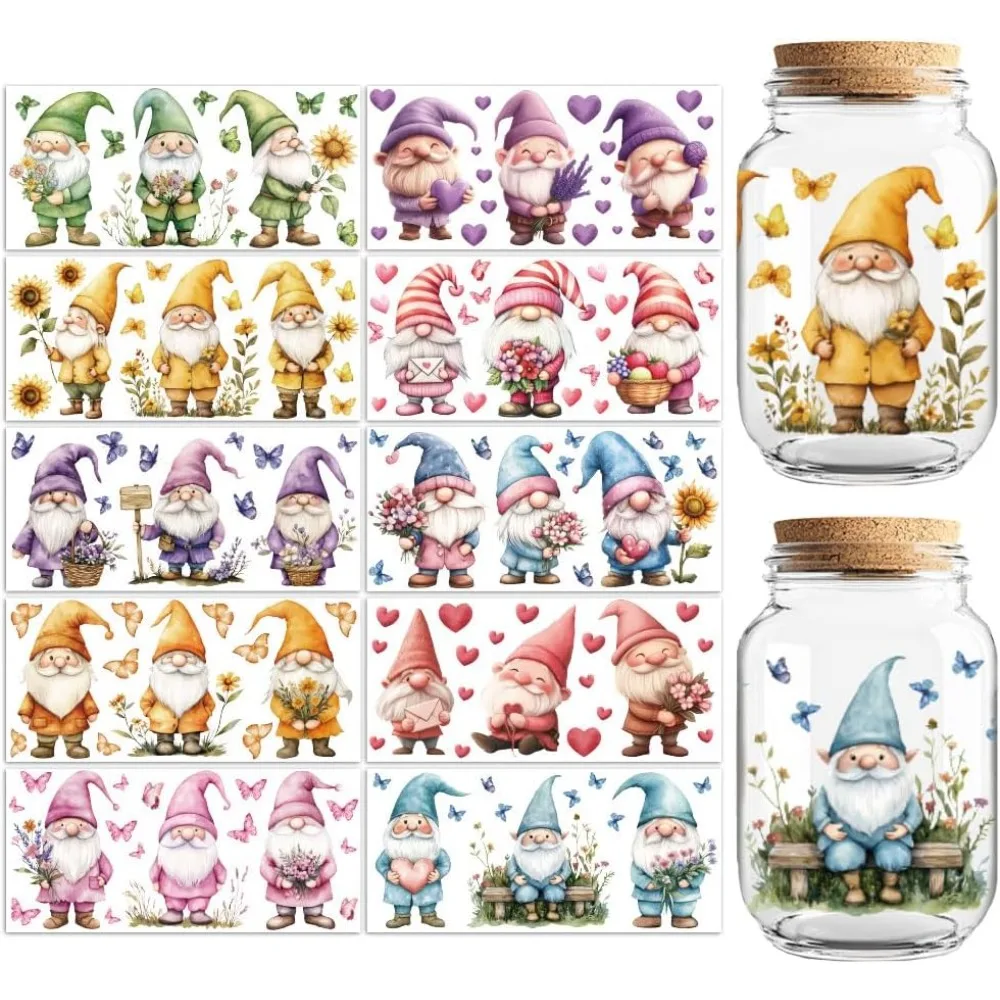 

Peacoblue UV DTF Cup Wraps Transfer Stickers Flowers and Gnomes Pattern 10 Sheets Waterproof Vinyl Transfer Sticker