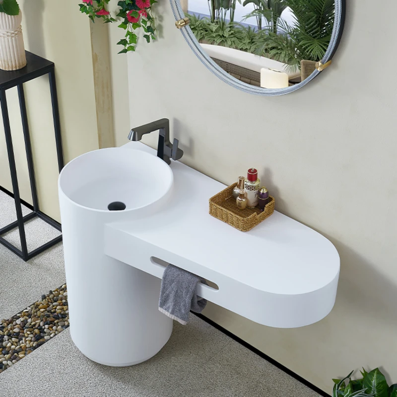 

Keli Nai integrated basin milk oil wind artificial stone pillar style hand basin, homestay hotel vertical hand basin