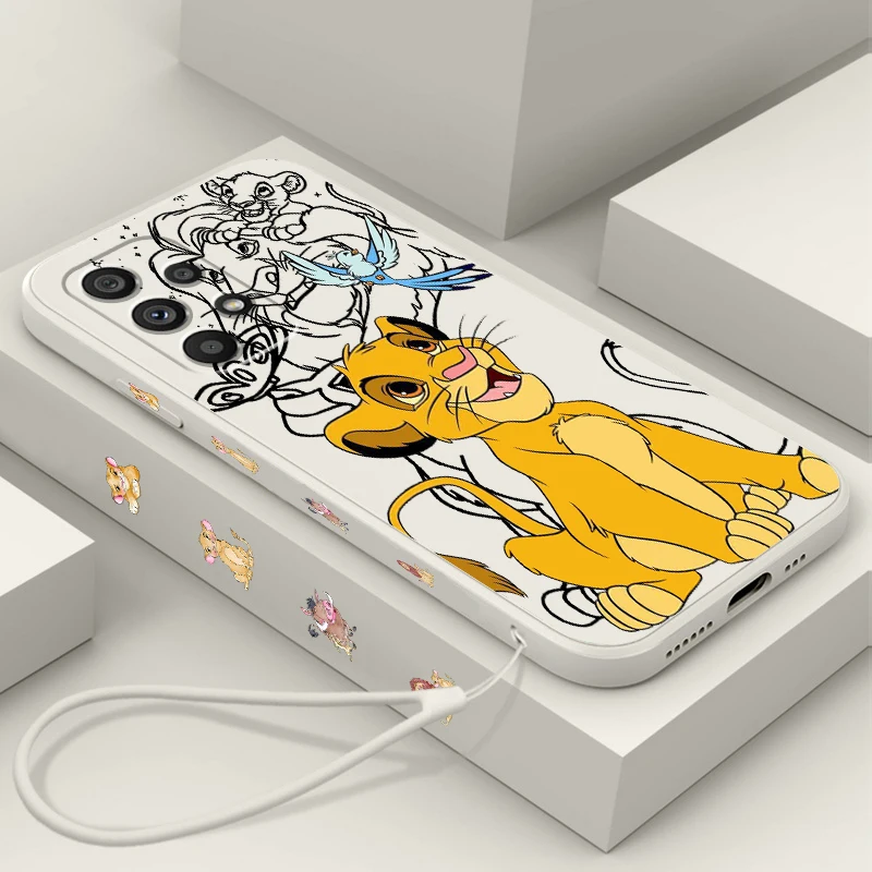 

Disney Lion King Cartoon Cool Liquid Left Rope For Samsung A53 A52 A33 A32 A51 A71 A21S A13 A73 A55 A72 A23 A35 A05 5G Cover