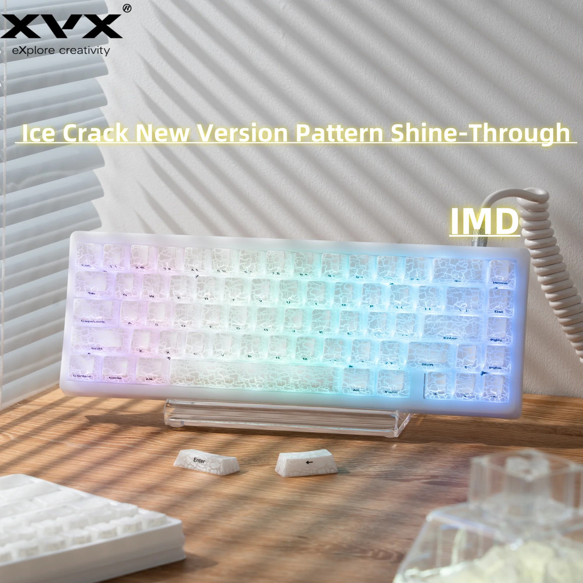 XVX Ice Crack New Version Pattern Shine-Through OEM Profile IMD-Tech Side Print White Keycaps