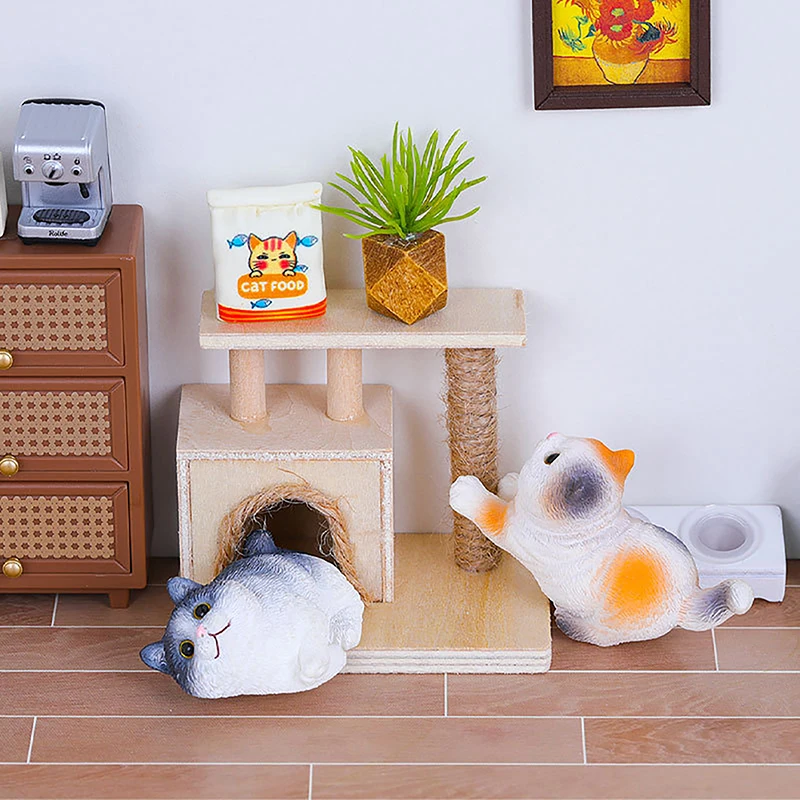 Mini Resin Cat Statue Model Cute Cartoon Animal Kitten Model Toys Micro Landscape Decoration For Home Desktop Ornaments Gifts