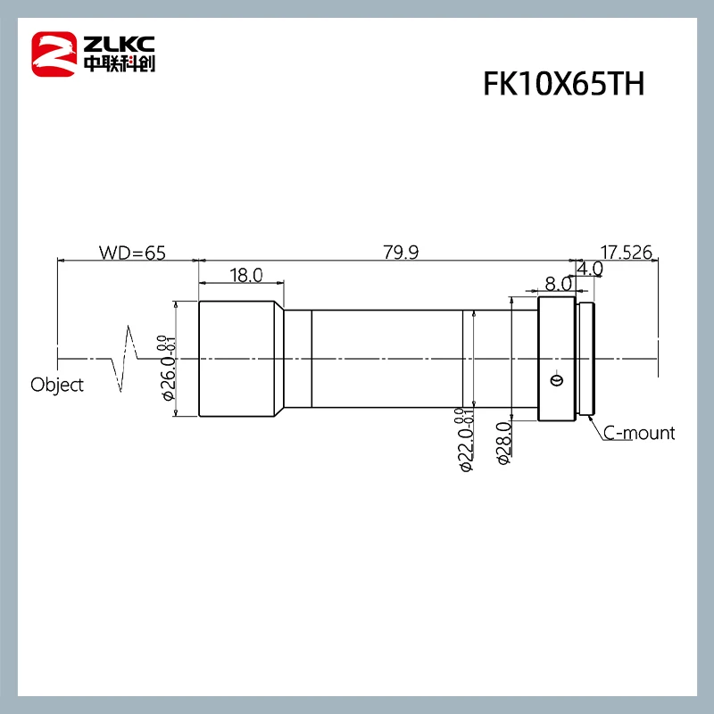 ZLKC FK10X65TH Telecentric Lens 1 Inch Sensor Size 1.0X C Mount Low Distortion HD IMX183 / 255 PYTHON 5000 Camera Machine Vision