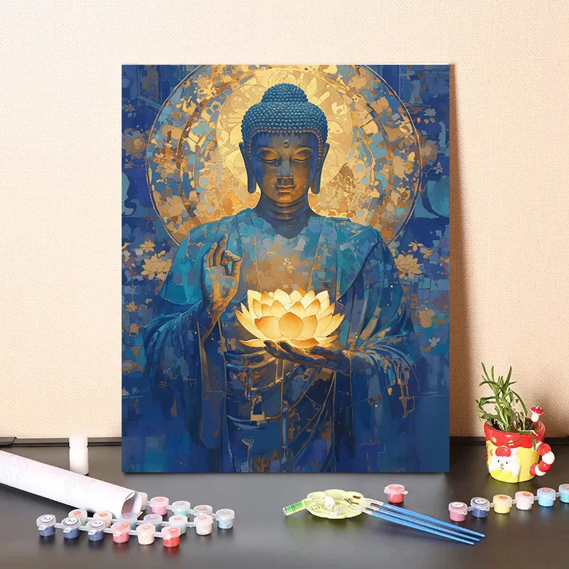 Buddha, Religion Malen nach Zahlen für Erwachsene DIY-Sets Handgemalt auf Leinwand Ölgemälde Zeichnen Malen nach Zahlen