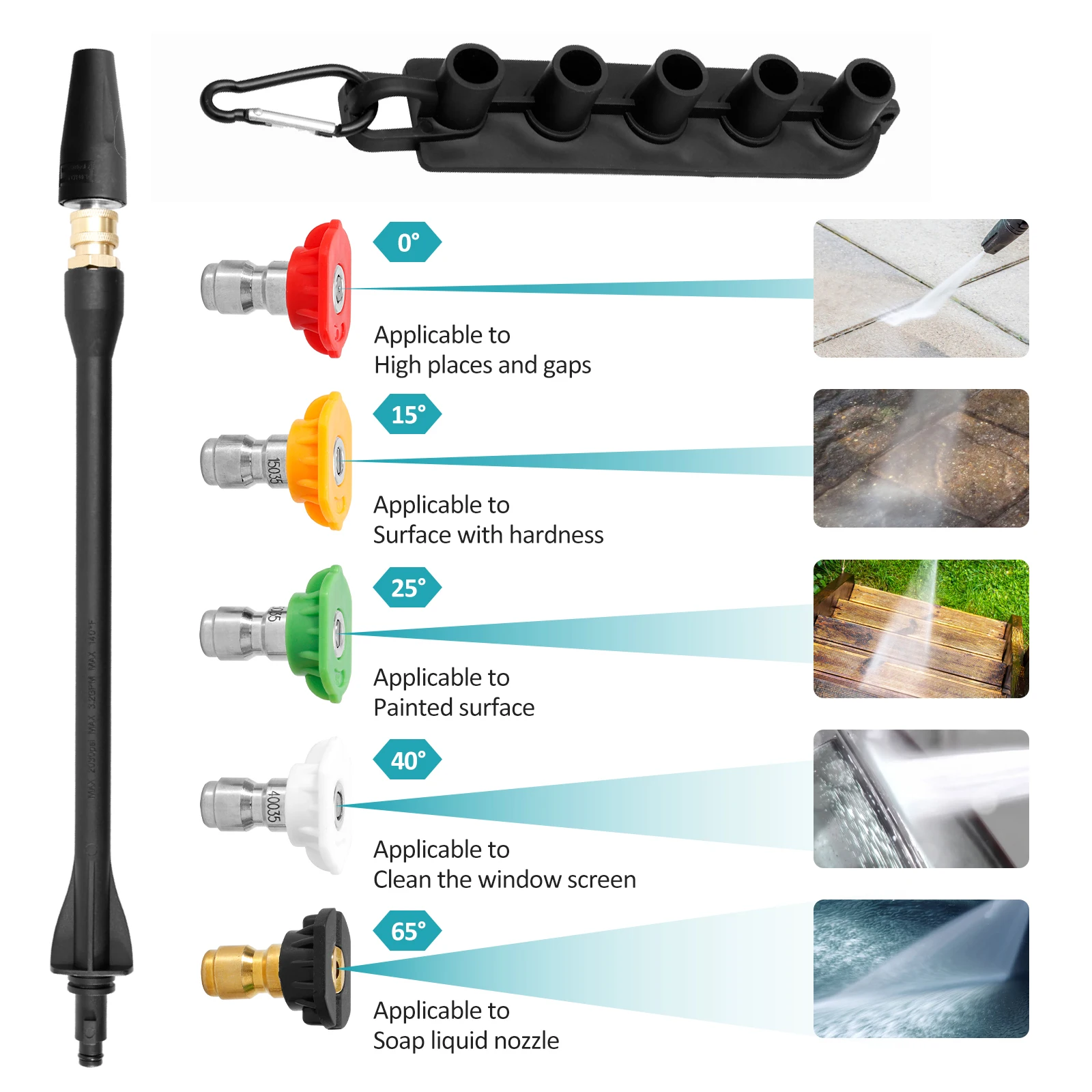 Accessoires pour nettoyeur haute pression, baguette de remplacement pour laveuse électrique de 16 pouces avec 5 embouts de pulvérisation et buse Turbo pour nettoyer les voies d'allée et la voiture