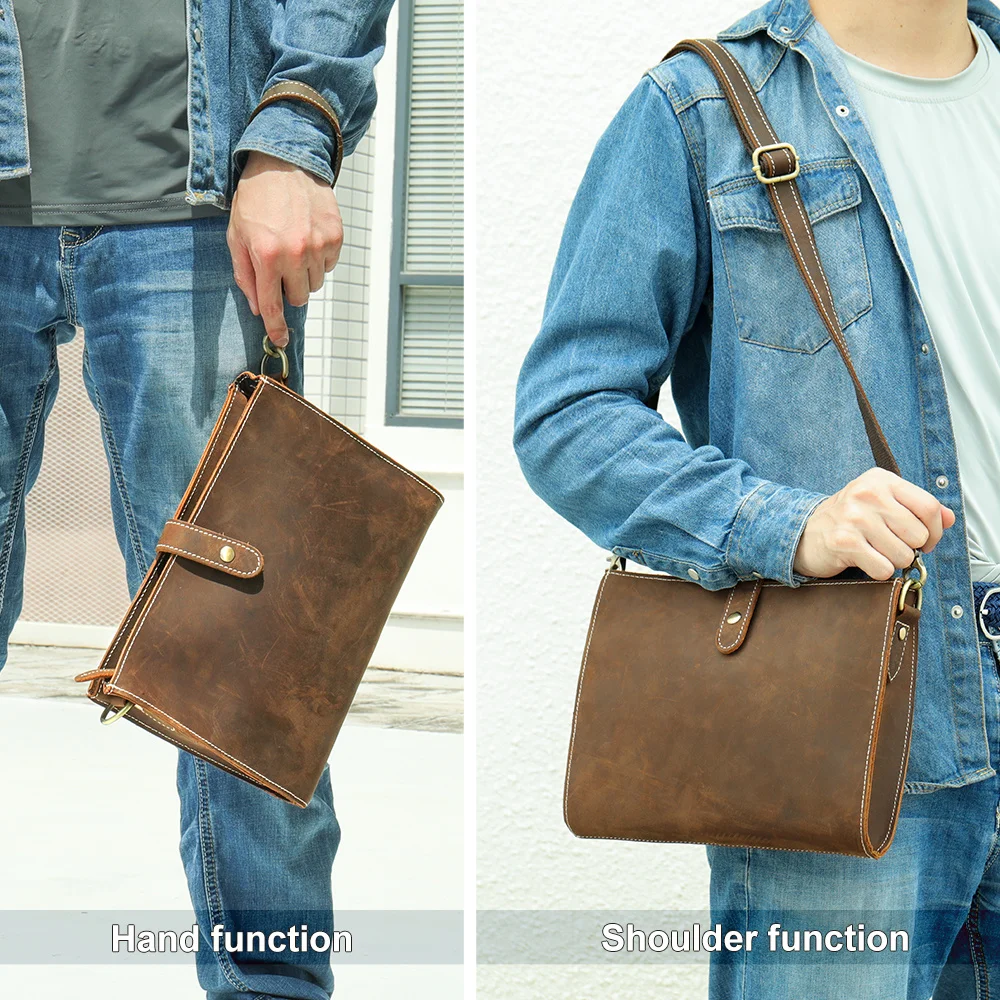 Vintage Men's Leather Shoulder Bag Small Type Casual Crossbody School Travel for iPad 9.7 Inch 3009