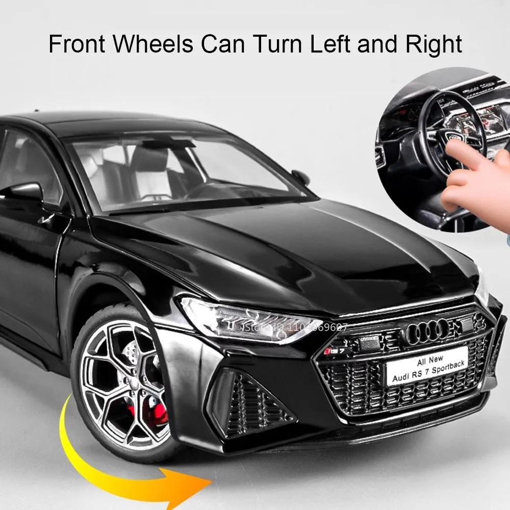 Modèle de voiture jouet RS7 Sportback A8, échelle 1:24, en alliage moulé sous pression, son et lumière, portes ouvertes, véhicule d'ornement, jouets pour enfants, cadeaux