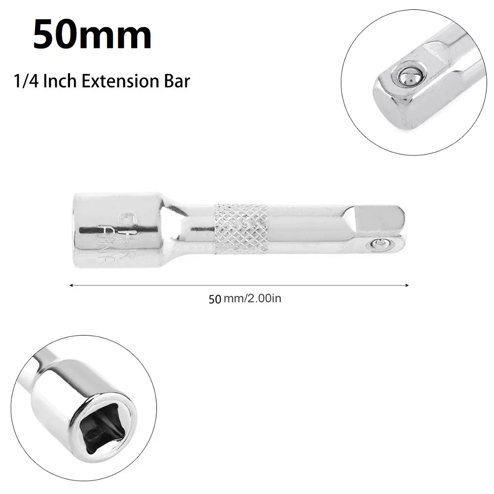 1/4 Inch Chromed Steel Extension Bar Ratchet Socket Wrench Adapter 50/75/100MM Hand Adjustment Hand Tools Long Bar Socket Extend