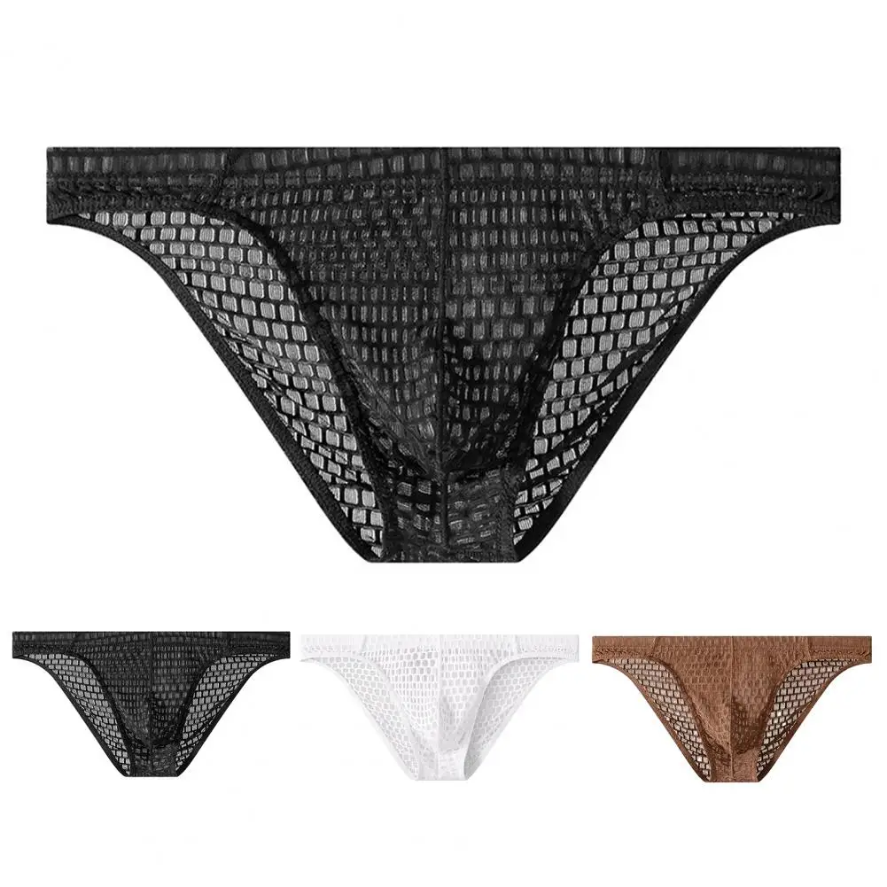 Men Ice Silk Briefs, Breathable Sheer Underwear, Mid-Waist, Quick-Dry Elastic Underpants for Summer Cooling Underwear for Sports