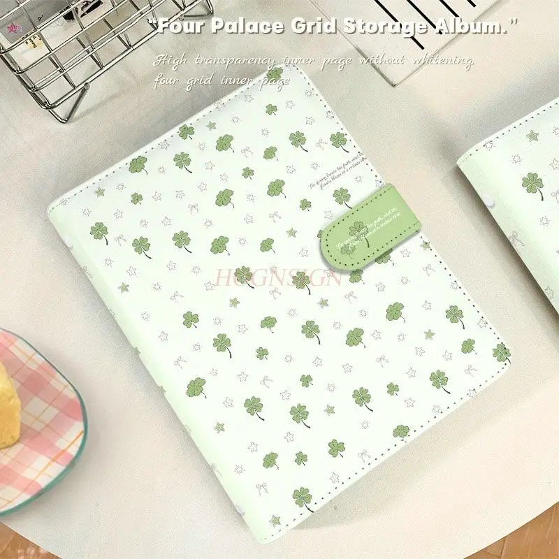 1book Loose leaf storage book, clover 5-inch, two grid, idol, Polaroid small card collection book, PU leather soft shell
