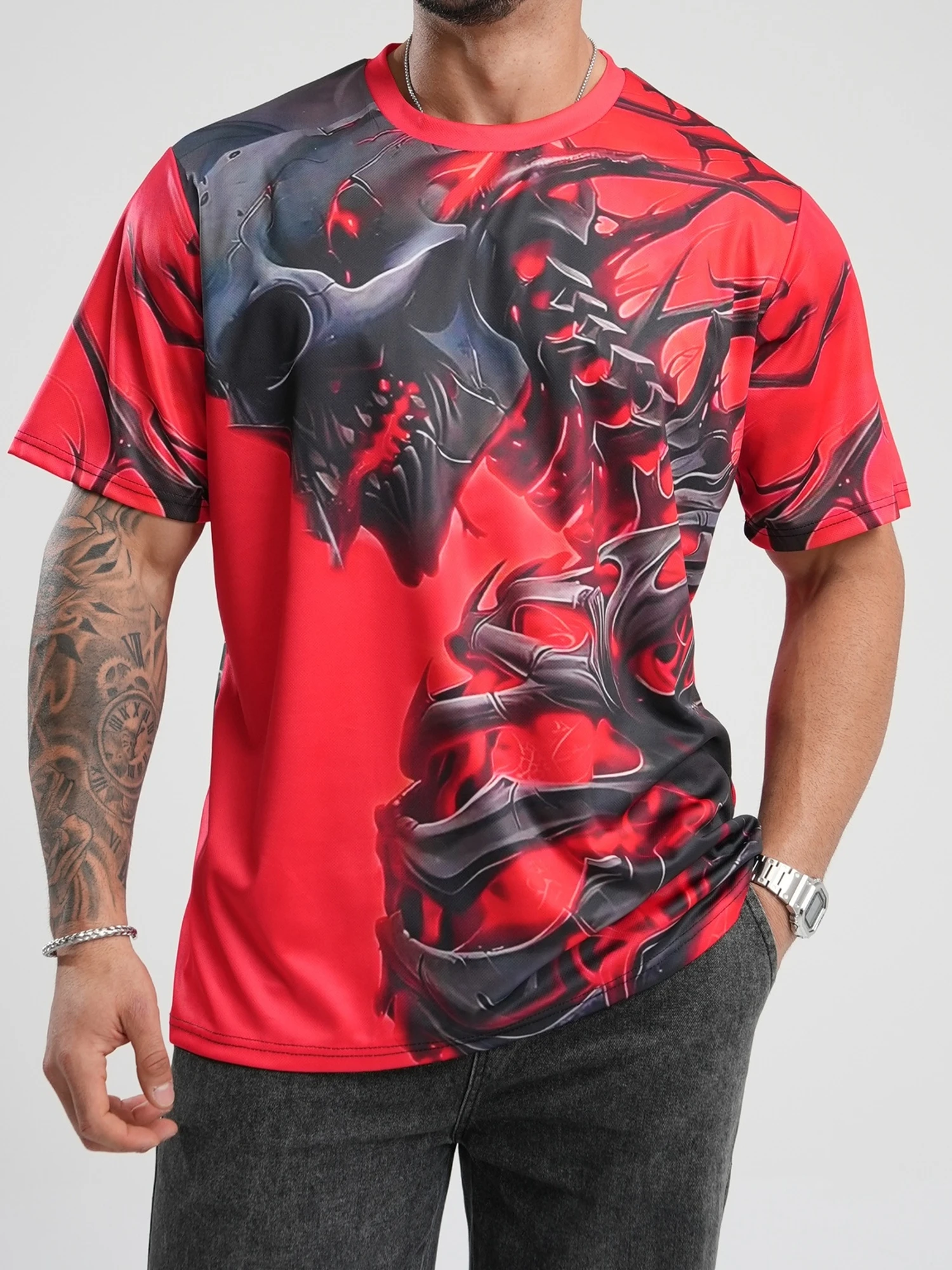 

Men's 3D Printed Skull Pattern T-shirt Short Sleeved Top Suitable for Indoor and Outdoor Activities Street Fashion Style