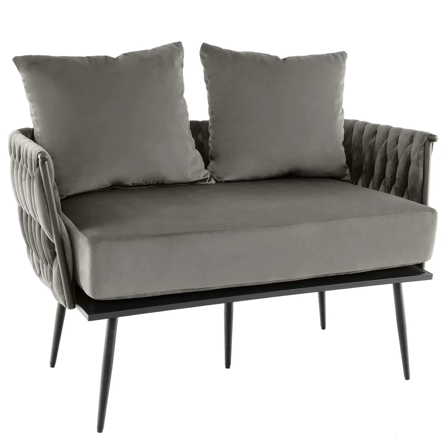 

2 Seat Velvet Loveseat Woven Back Arms Pillows Removable Cushion Metal Legs Living Room Gray,Customized
