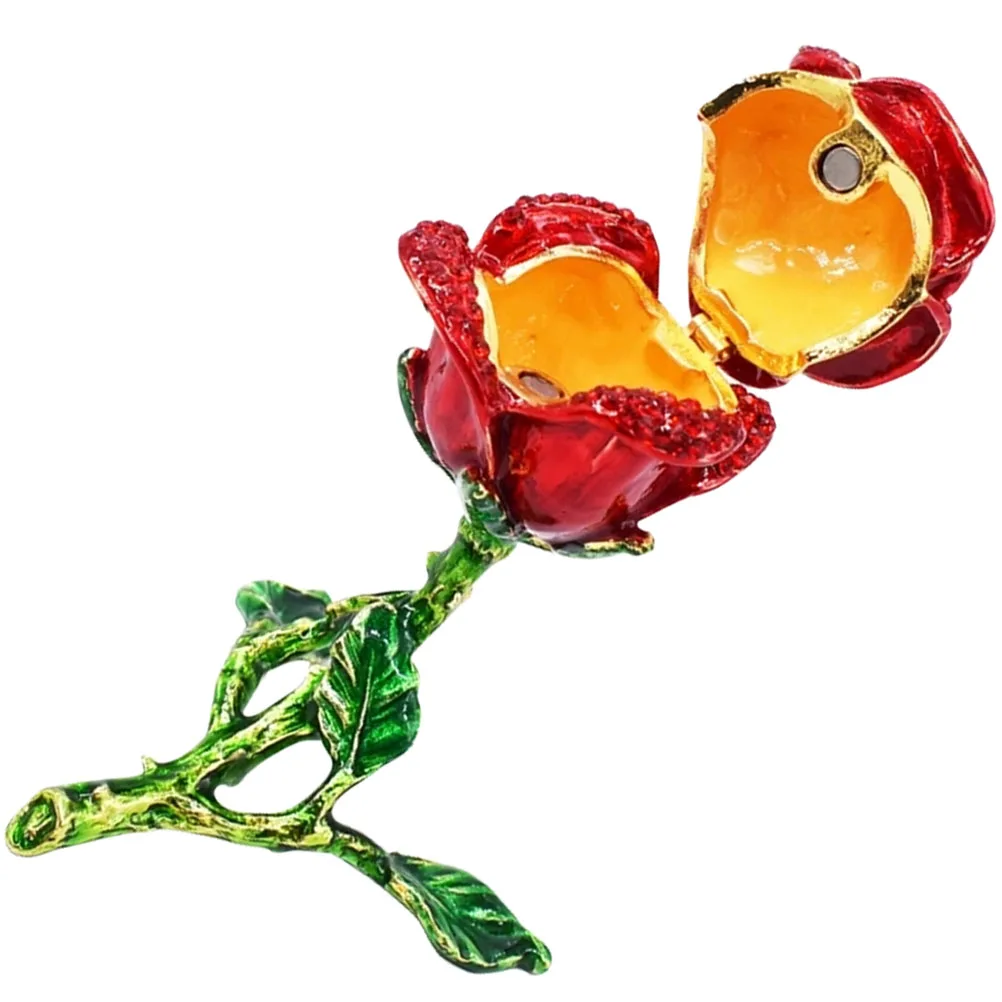 

Rose Jewelry Enamel Rhinestone Trinket Jewel Box Artificial Petals Figurine Decor Vanity Decor Accessories Storage Container