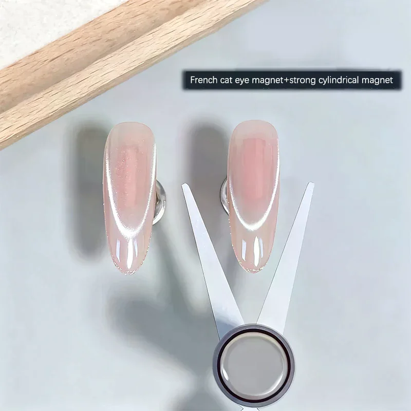 Unhas grandes em forma de y de duas cabeças, formato francês, forte ímã de olho de gato, folha de ferro, esmalte em gel para arte em unhas, efeito magnético, manicure