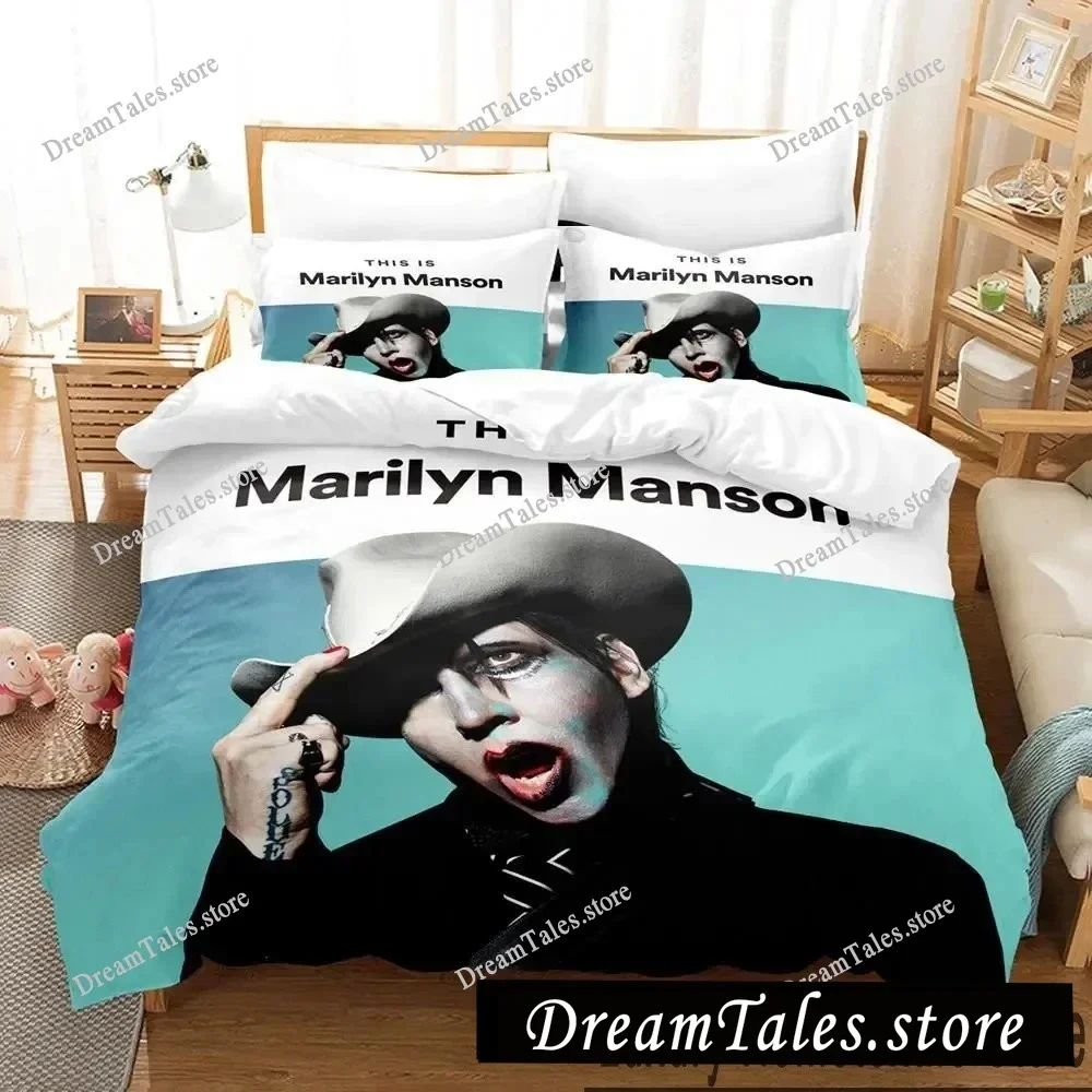

3D Print Marilyn Manson Bedding Set Boys Girls Twin Queen King Size Duvet Cover Pillowcase Bed Boys Adult Home Textileextile