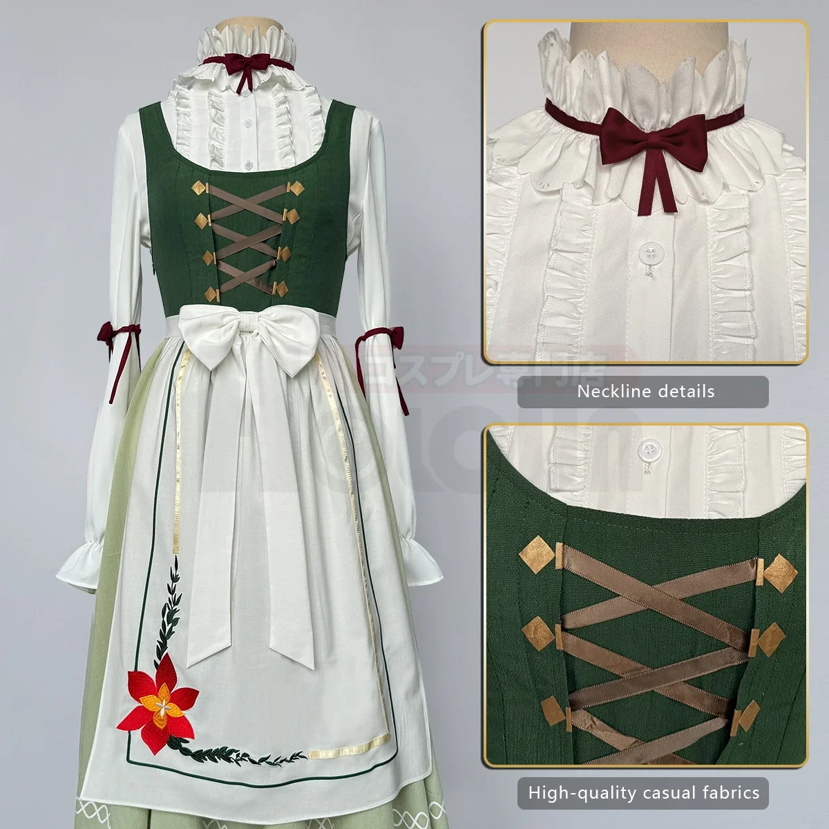 تأثيري فريرين بيوند نهاية الرحلة أنيمي السرخس تأثيري فستان مُصمم حسب الطلب قميص التطريز المئزر منديل الحجاب ارتداء اليومي