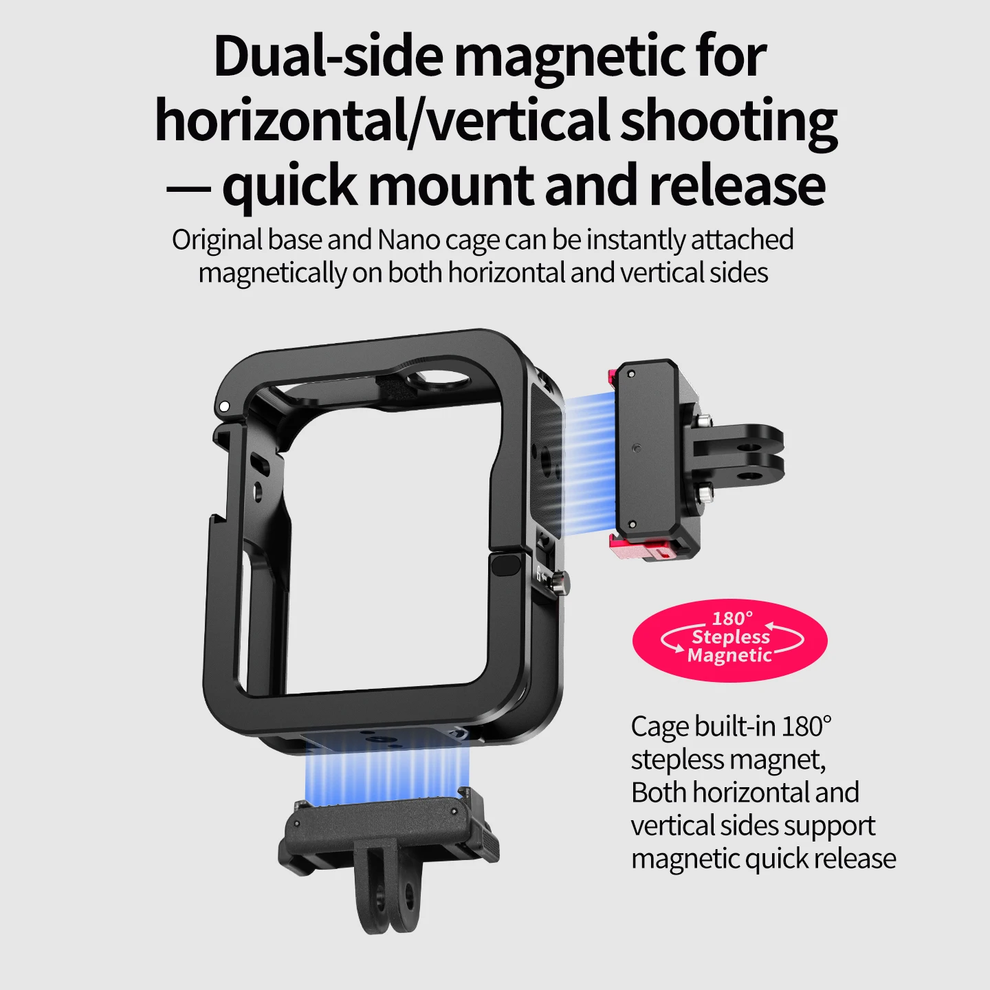 Aufladbarer magnetischer Kamerakäfig-Stativadapter für DJI Osmo Nano Kamera, Selfie-Stick, Fahrrad-Rucksackhalterung für Mikrofon- und Lichterweiterung – Detail 5