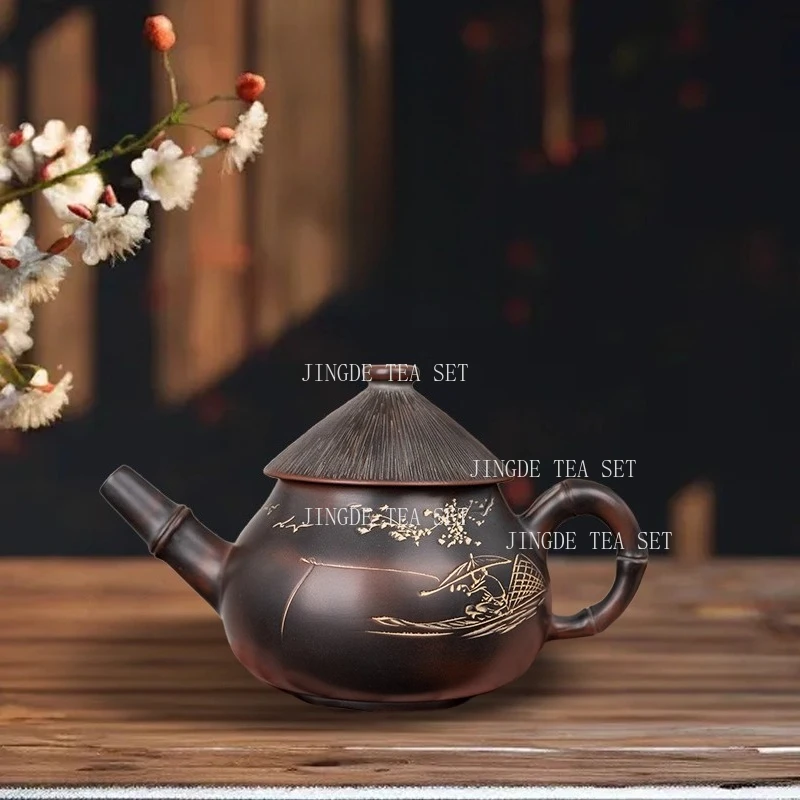250ml Ceramic Fisherman's Pot High End Handmade Chinese Teapot for Household Use Master Kiln Transformed Teapot Kungfu Tea Set