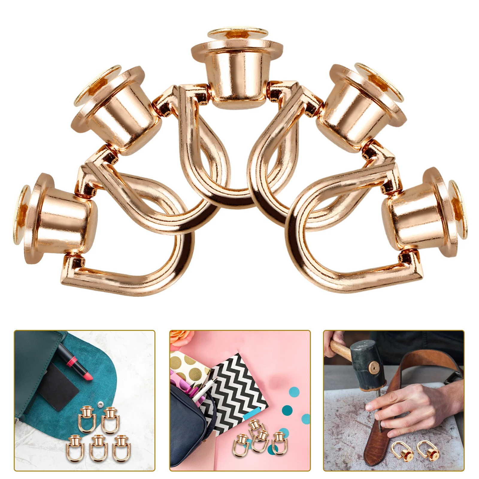 

10Pcs Brass Rivets D Ring for Bag Studs Purse Hardware Handbag Supplies Metal Rivet Screw Head Button DIY Craft