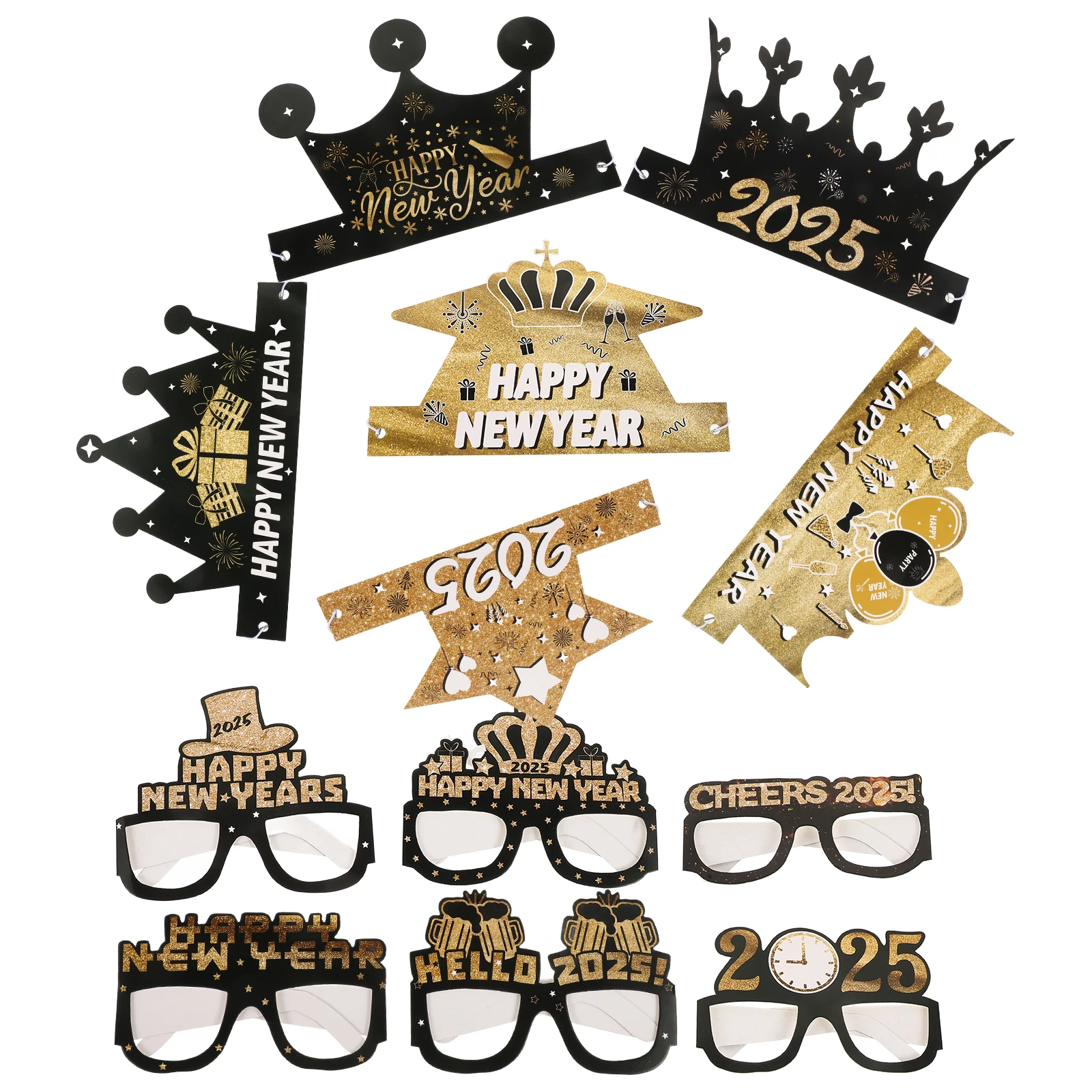 

12Pcs New Year Party Paper Glasses Hats Props 2025 Themed Eyewear Photo Props Party Supplies Costume Accessories