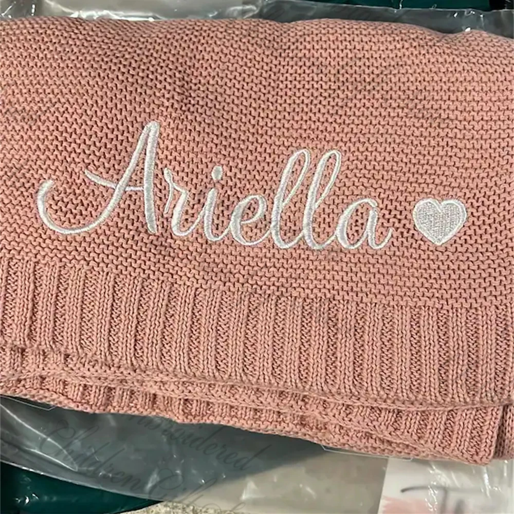 Manta de bebé bordada personalizada con nombre, manta de bebé de punto de algodón suave, regalo de bebé recién nacido, regalos de fiesta de Baby Shower