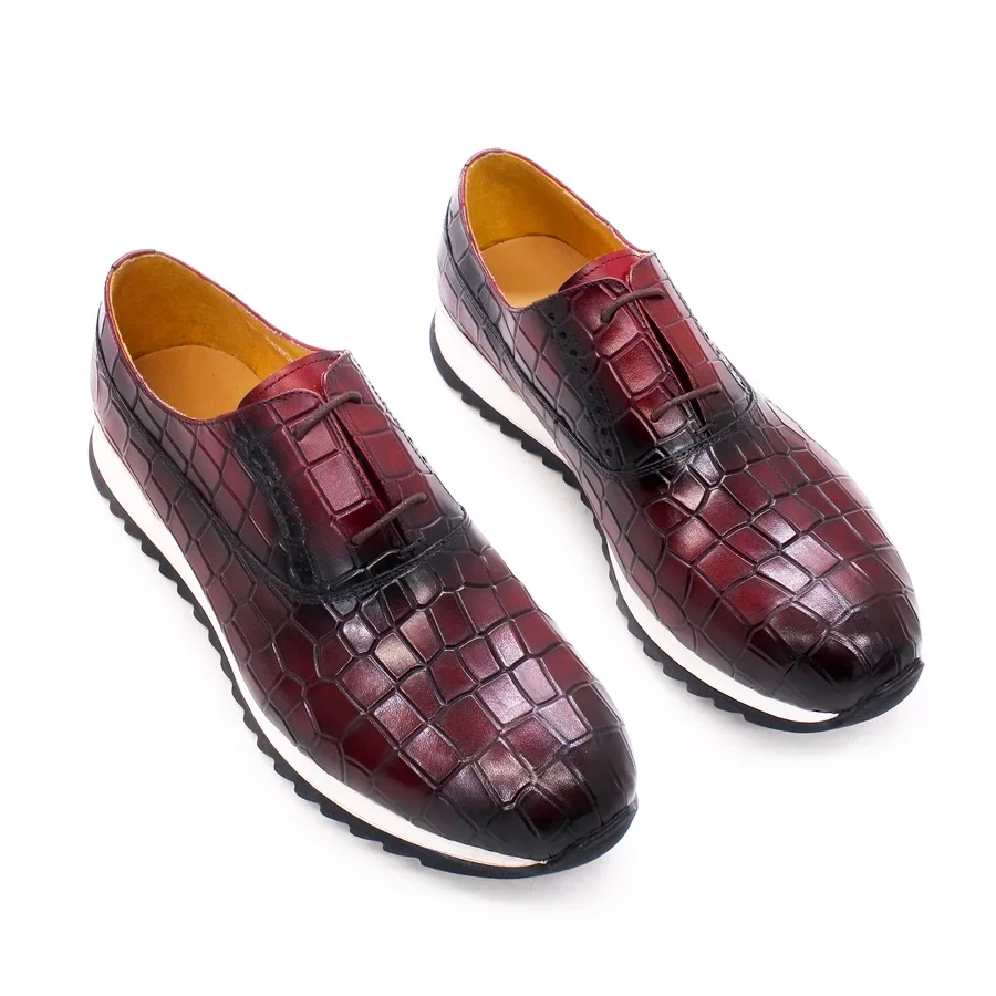 Leather handmade men\'s shoes comfortable casual sports style lace-up shoes wine red color daily dating party men\'s shoes